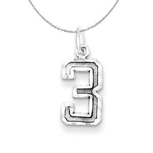 Silver, Varsity Collection, Small D/C Number 3 Necklace - 24 In